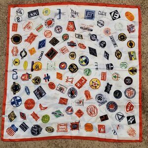 Vintage 1970s Train Railway Scarf Advertising by Charles Products 29x29" Inch